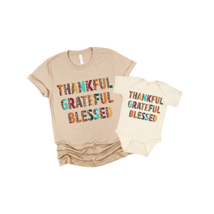 thankful grateful and blessed mommy and me shirts set