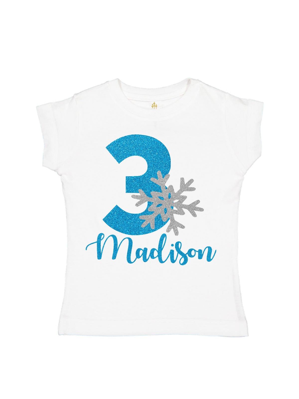 glitter snowflake silver and blue girl's t-shirt