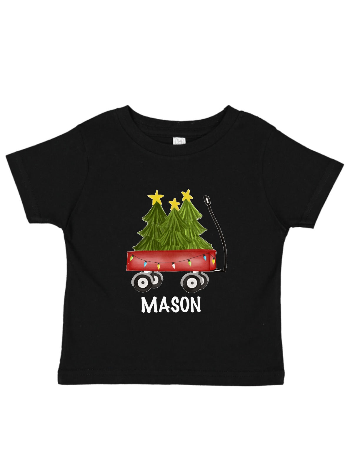 personalized tree wagon kids shirt in black