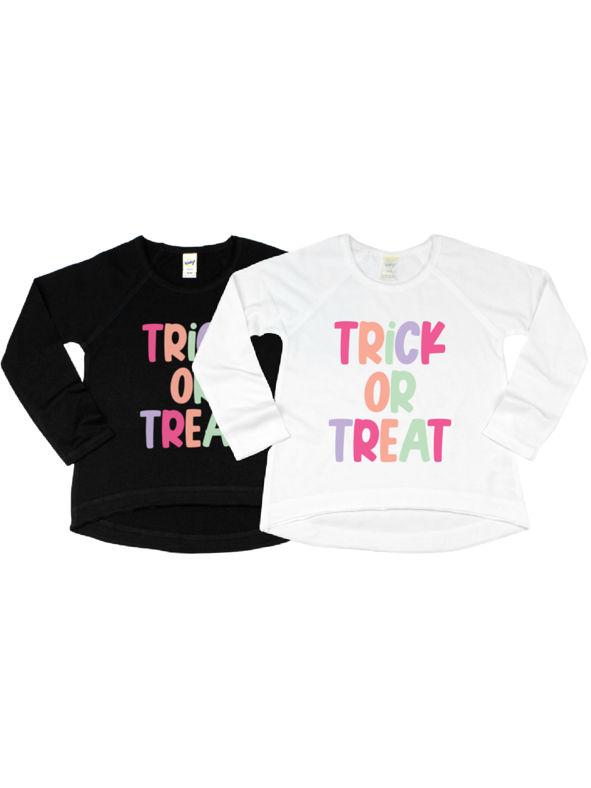 Trick or Treat kids Long sleeve Halloween shirts in white and black