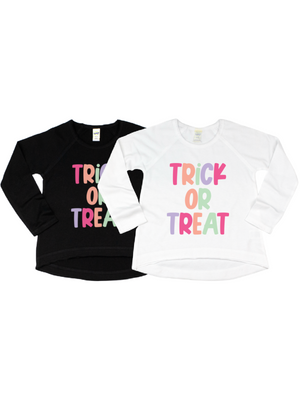 Trick or Treat Girls Long Sleeve Shirt - White & Black