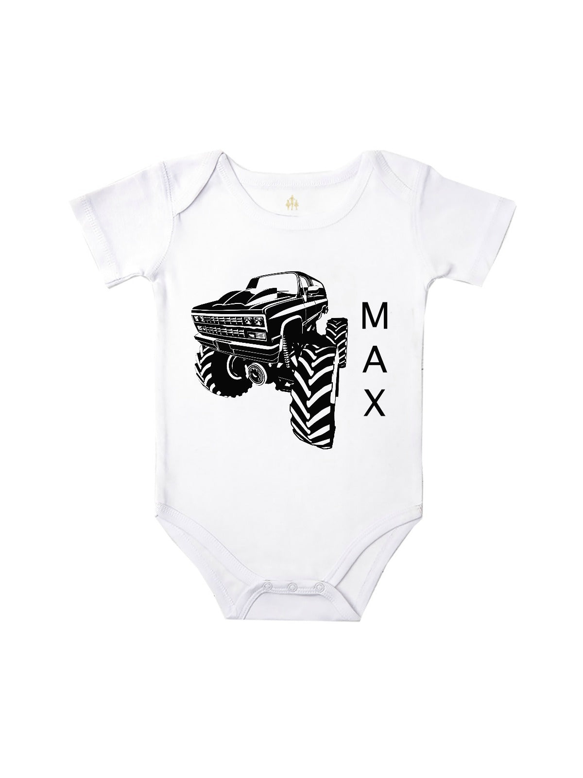 personalized monster truck baby bodysuit