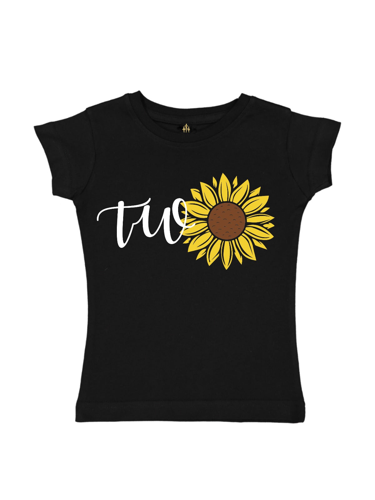 girls second birthday sunflower shirt in black