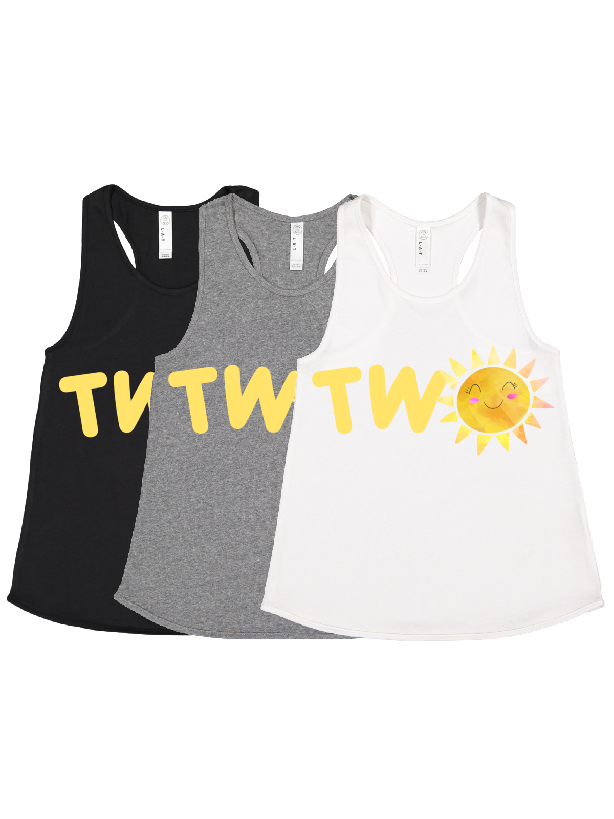 two sunshine summer birthday tank tops