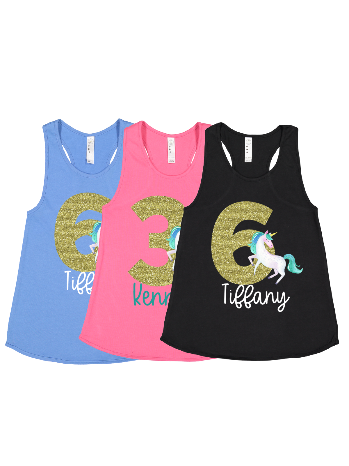 girls unicorn birthday tank tops personalized