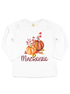 girls personalized watercolor pumpkin shirt