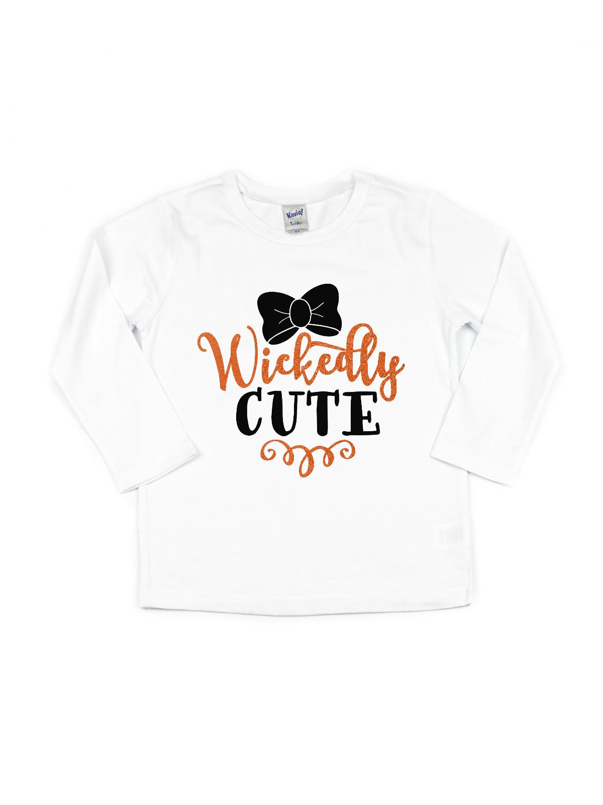 White short sleeve girls Halloween shirt that reads Wickedly Cute